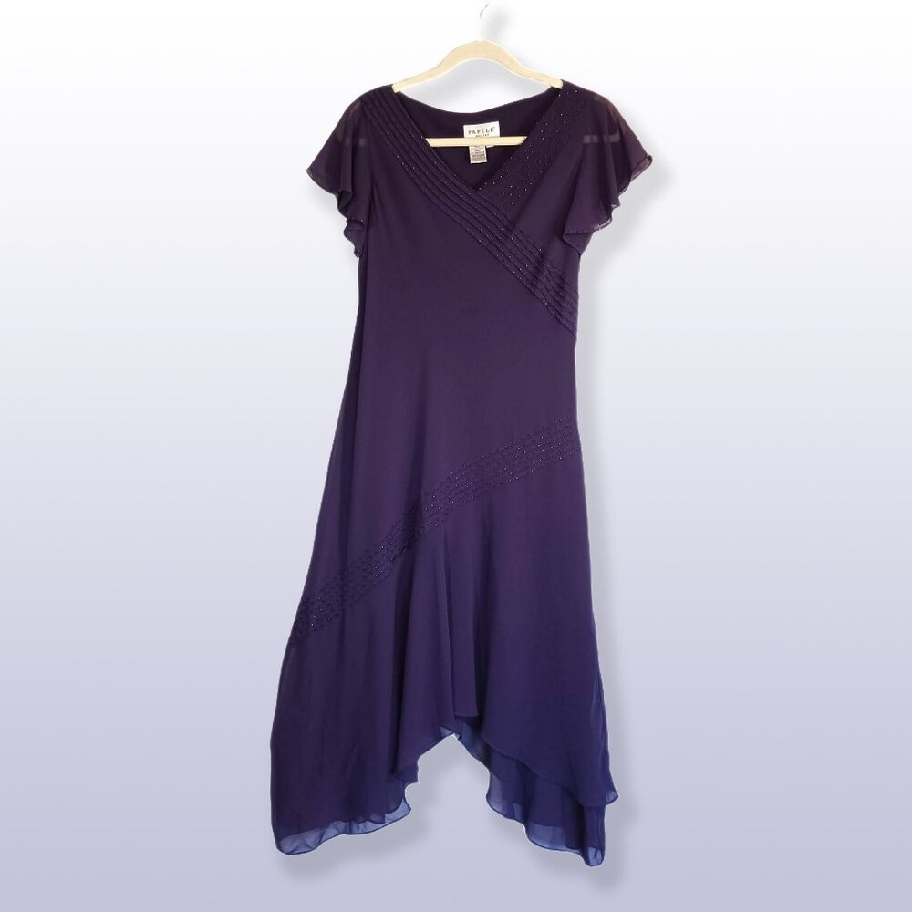 Adrianna Papell Beaded Purple Party Dress Flutter Sleeves, NWT Size 10P